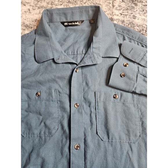 Travis Mathew Shirt XL Long Sleeve Button Up Blue Solid Pockets Cotton - Picture 1 of 6